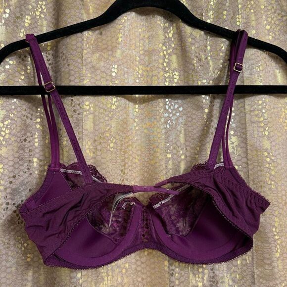 Vintage Victorias Secret Plum Purple Lace Unlined Demi Bra 34C - Picture 2 of 8